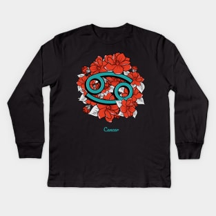 Floral Zodiac Sign Cancer Gift Women Men Kids Long Sleeve T-Shirt